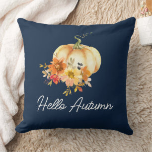 happy autumn navy blue thanksgiving fall throw pillow