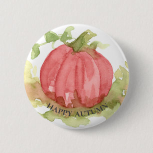 Happy Autumn Pink Pumpkin Halloween 2 Inch Round Button
