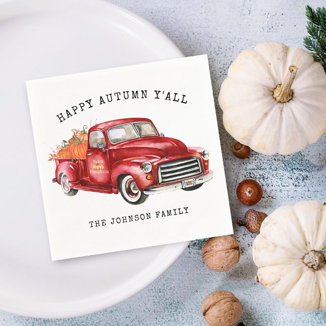 Happy Autumn Red Truck Pumpkins Personalized Napkin (Happy Autumn Red Truck Pumpkins Personalized Napkins)