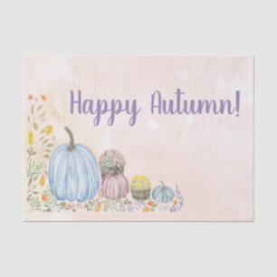 Happy Autumn Watercolor Pastel Pumpkins With Mums Tissue Paper