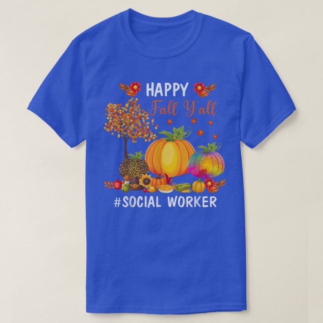 Happy Autumn Yall Funny Social Worker Leopard Pump T-Shirt (Design Front)