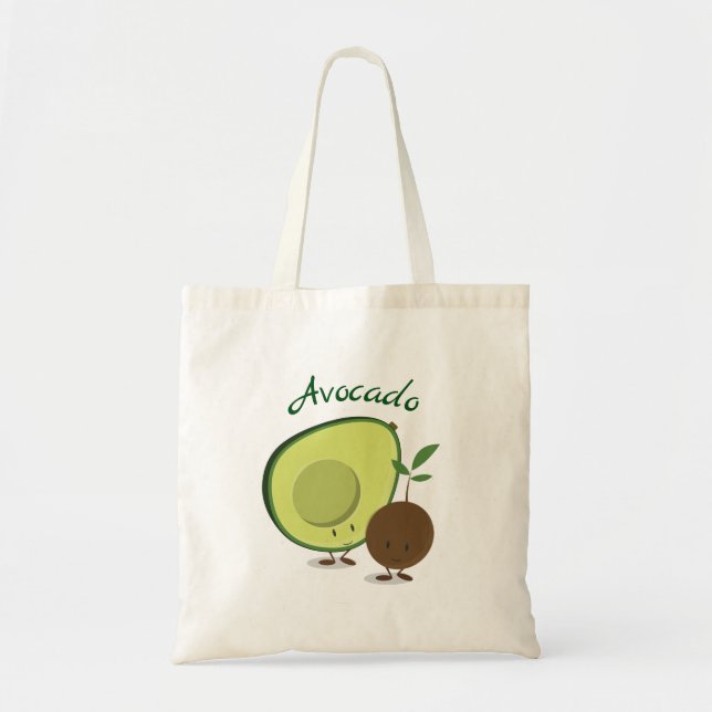 Happy Avocado and Avocado Pit Cartoon Characters Tote Bag (Front)