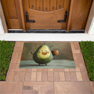 Happy Avocado Enjoying a Cup of Tea Doormat