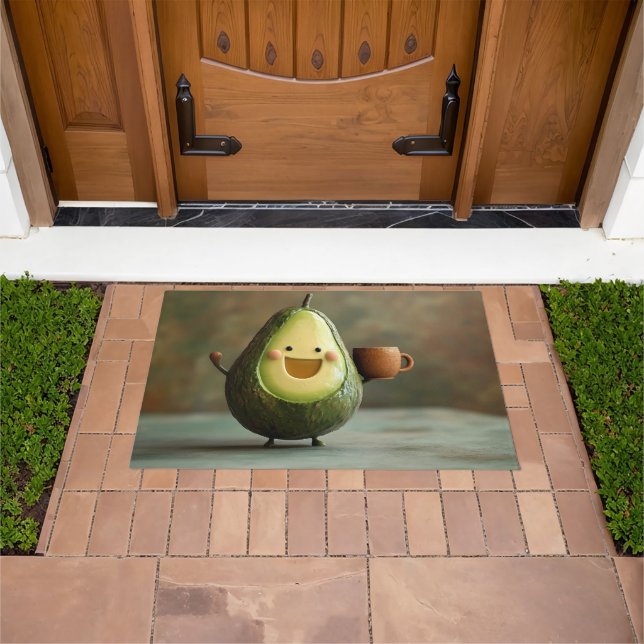 Happy Avocado Enjoying a Cup of Tea Doormat (Outdoor)