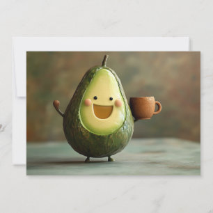 Happy Avocado Enjoying a Cup of Tea Holiday Card