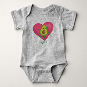 Happy Avocado Pink Heart Baby Bodysuit