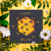 Happy B day Honey bees orange yellow fun birthday