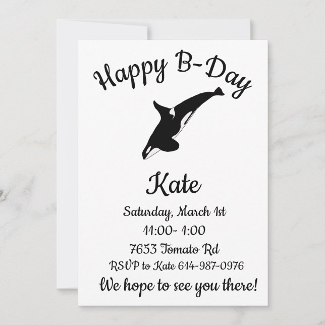 Happy B-day Orca Whale Invitation (Front)