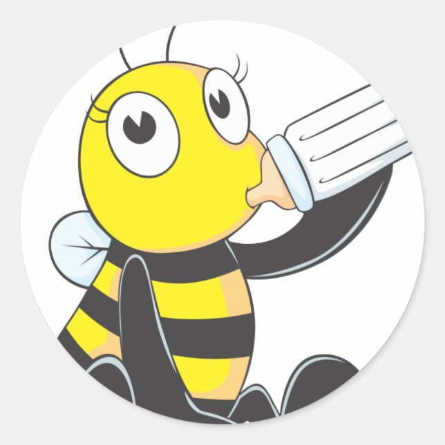 Happy Baby Bee Drinking Milk Classic Round Sticker (Front)
