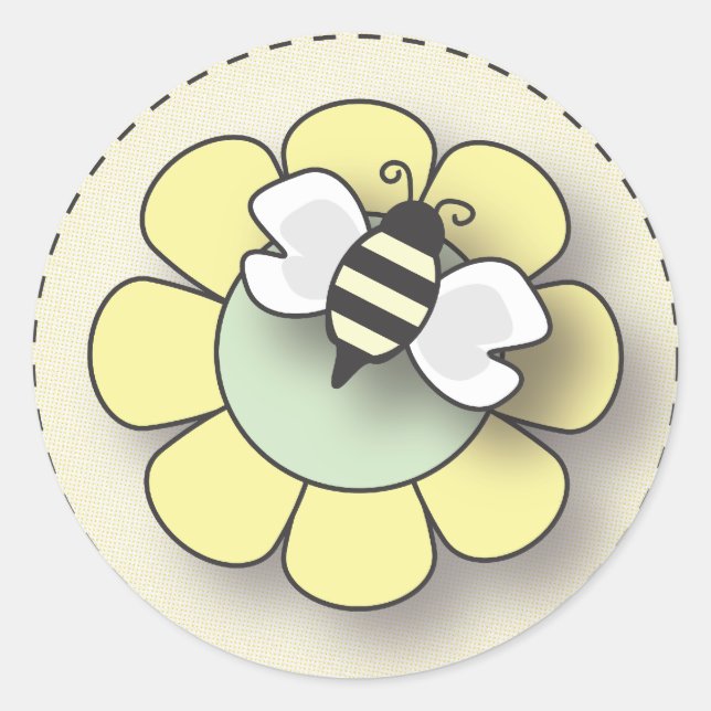 Happy Baby Bee in Yellow Classic Round Sticker (Front)