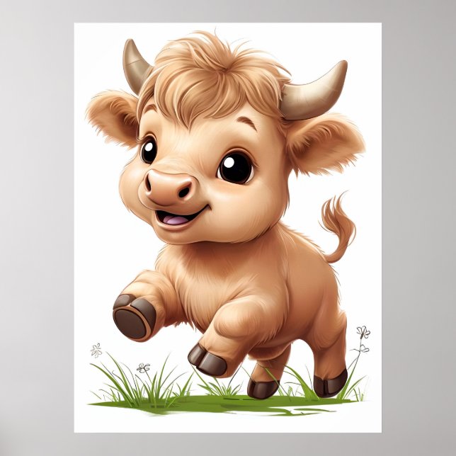 Happy Baby Highland Cow Nursery Art Poster (Front)
