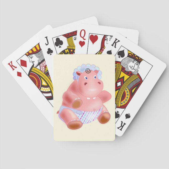 Happy Baby Hippo Playing Cards Fun (Back)