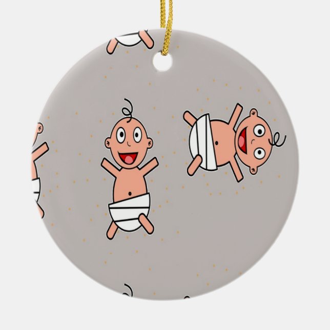 Happy baby with diaper on grey ceramic ornament (Front)