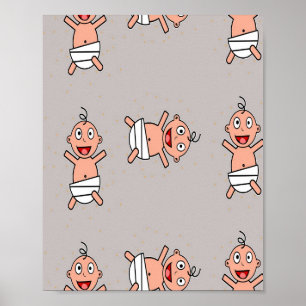 Happy baby with diaper on grey poster