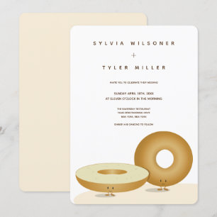 Happy Bagel Wedding White Brown Cream Vertical Invitation