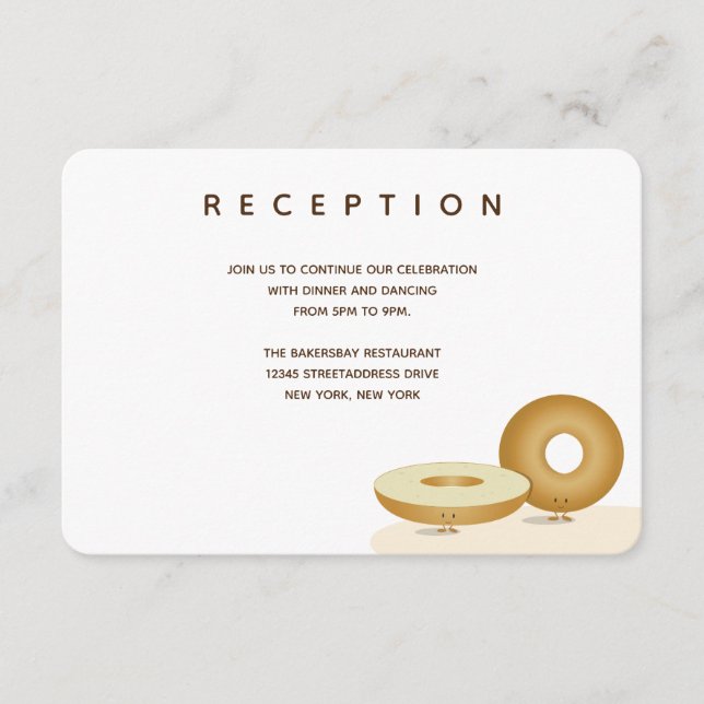 Happy Bagel Wedding White Brown Reception Cream Enclosure Card (Front)