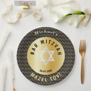 Happy Bar Mitzvah 20XX Gold Decorative  Paper Plate