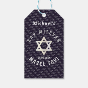 Happy Bar Mitzvah 20XX navy blue stylish pattern Gift Tags