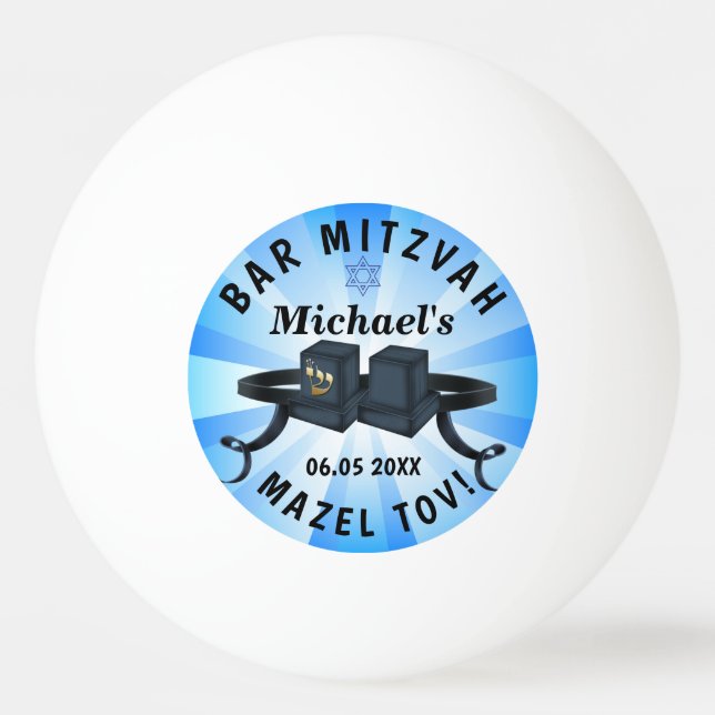 Happy Bar Mitzvah 20XX Party Blue Personalize Ping Pong Ball (Front)
