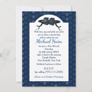 Happy Bar Mitzvah 20XX Tefillin Star Personalized Holiday Card