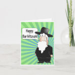 Happy Bar Mitzvah greeting card - Funny Rabbi<br><div class="desc">This Bar Mitzvah greeting features a funny cartoon rabbi wishing you a happy bar mitzvah. On the back side there's some fine Jewish humour. The rabbi is dressed in formal orthodox jewish clothes and hat. He has a long white beard and Peyes Sidecurls, worn by some religious jews. According to...</div>