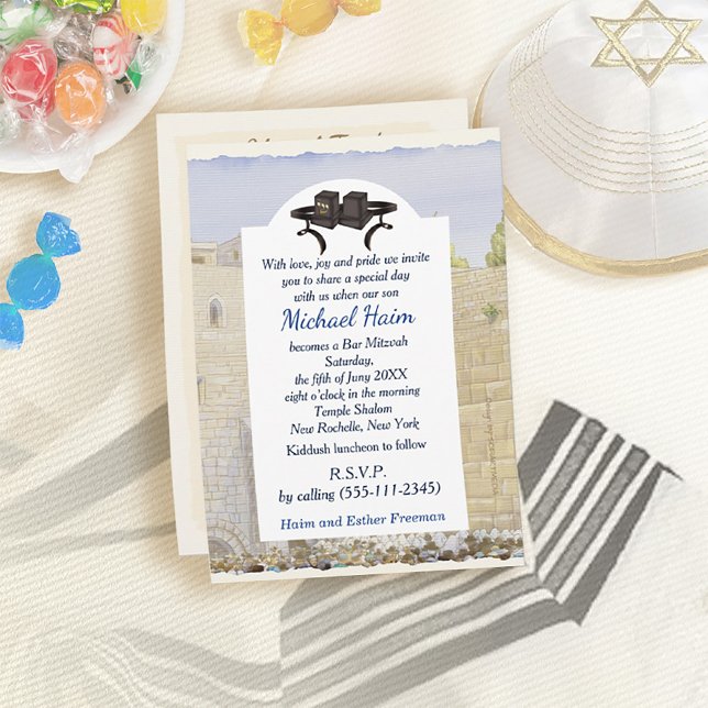 Happy Bar Mitzvah Jerusalem Kotel Tefillin Vintage Invitation (Creator Uploaded)