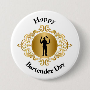Happy Bartender Day Button for Male Bartender