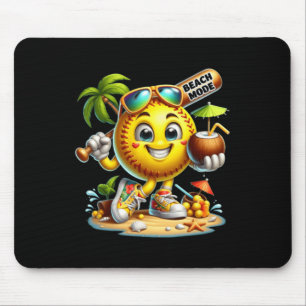 Happy Baseball Summer Vacation Character Bat Drink Mouse Pad