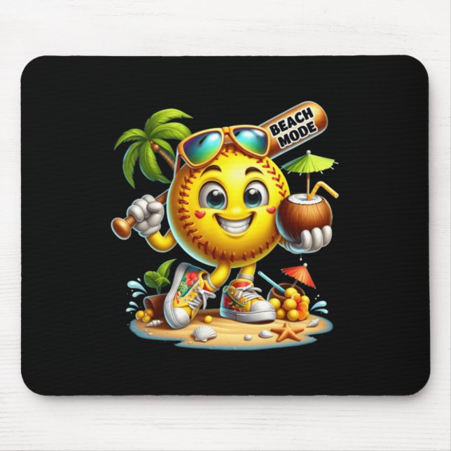 Happy Baseball Summer Vacation Character Bat Drink Mouse Pad (Front)