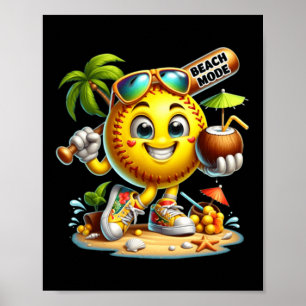 Happy Baseball Summer Vacation Character Bat Drink Poster