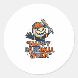 Happy Baseball Ween Vintage Halloween Baseball Des Classic Round Sticker