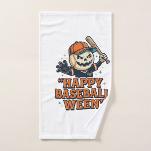 Happy Baseball Ween Vintage Halloween Baseball Des Hand Towel