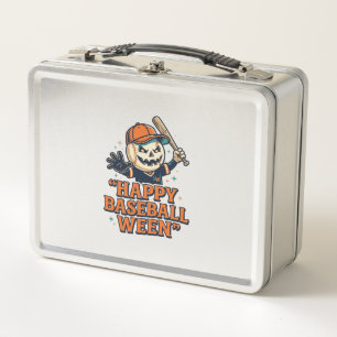 Happy Baseball Ween Vintage Halloween Baseball Des Metal Lunch Box
