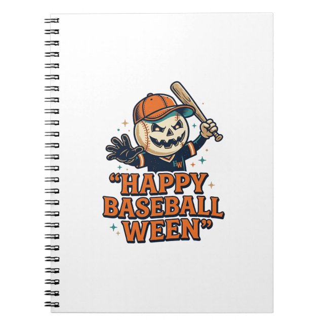 Happy Baseball Ween Vintage Halloween Baseball Des Notebook (Front)