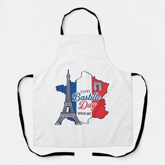 Happy Bastille Day France Map Eiffel Tower Vector_ Apron (Front)