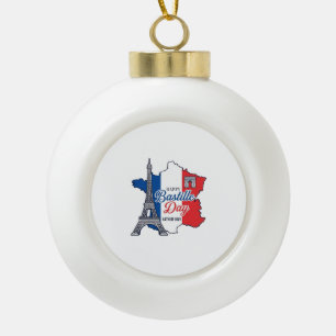 Happy Bastille Day France Map Eiffel Tower Vector_ Ceramic Ball Christmas Ornament