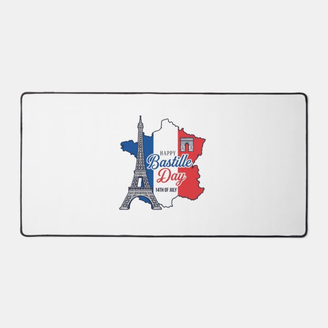 Happy Bastille Day France Map Eiffel Tower Vector_ Desk Mat (Front)