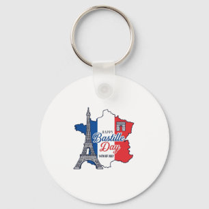Happy Bastille Day France Map Eiffel Tower Vector_ Keychain