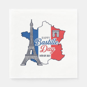 Happy Bastille Day France Map Eiffel Tower Vector_ Napkin