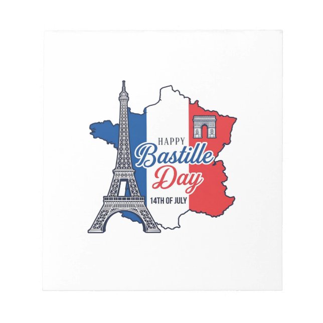 Happy Bastille Day France Map Eiffel Tower Vector_ Notepad (Front)