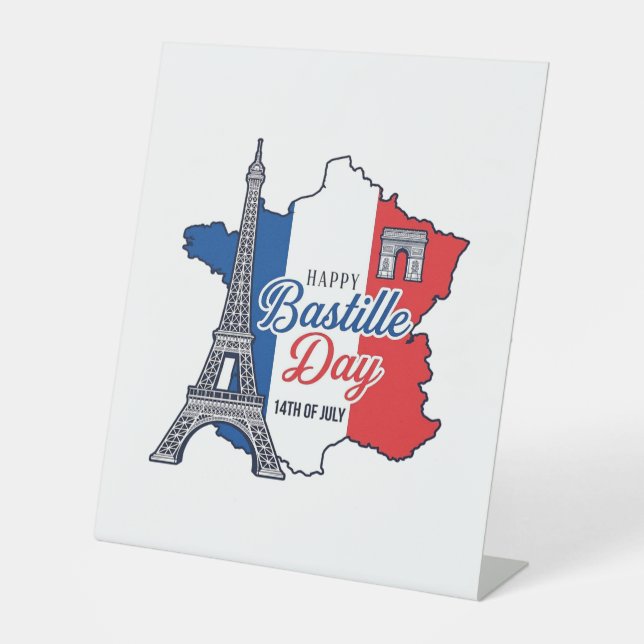 Happy Bastille Day France Map Eiffel Tower Vector_ Pedestal Sign (Front)