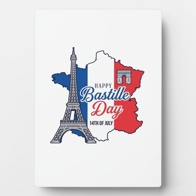 Happy Bastille Day France Map Eiffel Tower Vector_ Plaque (Front)