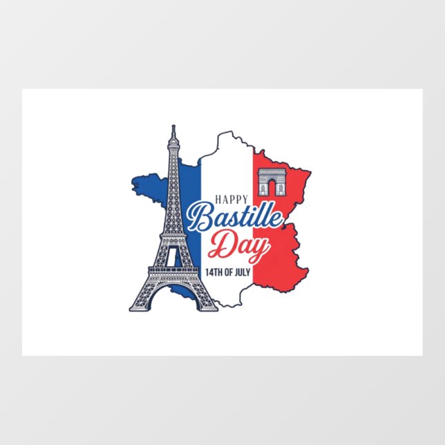 Happy Bastille Day France Map Eiffel Tower Vector_ Window Cling (Sheet)
