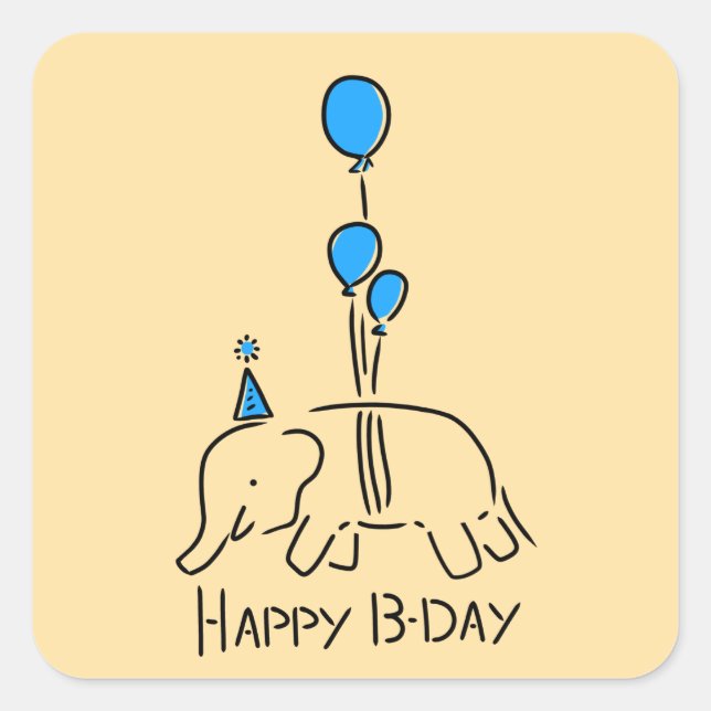 Happy bday Elephant Square Sticker (Front)