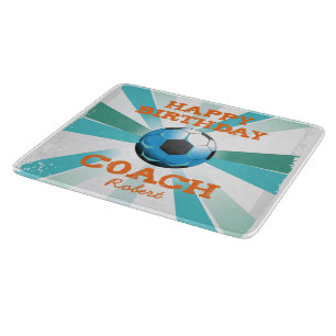 Happy Bday Soccer Coach Orange/Teal/Blue Starburst Cutting Board