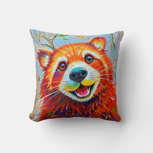Happy Bear Expressive abstract animal art Throw Pillow