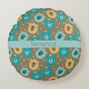 Happy Bear Kings Personalized Baby  Round Pillow