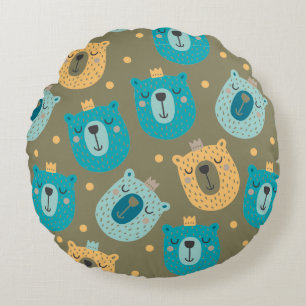 Happy Bear Kings Round Pillow