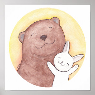 Happy Bear & Rabbit Poster Bear et Bunny Carré