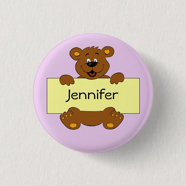 Happy bear with customizable banner cartoon button (Front)